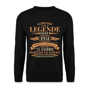 Baujahr 1951 Lebende Legende – 75. Geburtstag - Unisex Pullover - Schwarz - Vorne - Alina (178cm) & Michal (187cm)