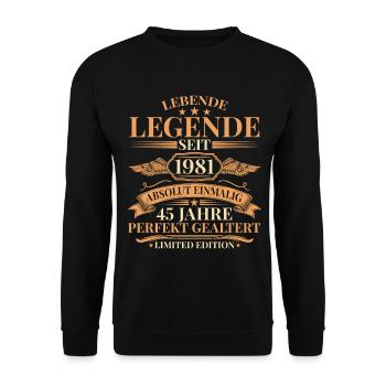 Baujahr 1981 Lebende Legende – 45. Geburtstag - Unisex Pullover - Schwarz - Vorne - Alina (178cm) & Michal (187cm)