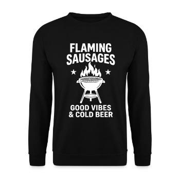 Flaming Sausages G Vibes and Cold Beer BBQ - Unisex Pullover - Schwarz - Vorne - Alina (178cm) & Michal (187cm)
