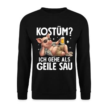  Kostüm Ich Gehe Als Geile Sau Mallorca Malle - Unisex Pullover - Schwarz - Vorne - Alina (178cm) & Michal (187cm)