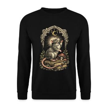 Farbratte Fancy Rat Großmaus Hausratte Cottagecore - Unisex Pullover - Schwarz - Vorne - Alina (178cm) & Michal (187cm)