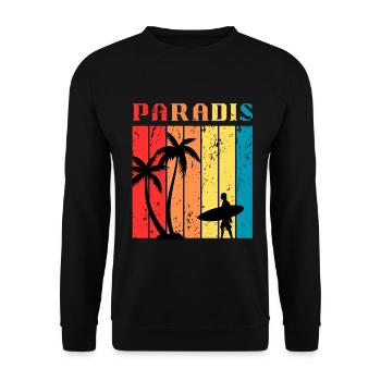 Paradise Surf été | Surf & Beach Retro Vintage - Sweat-shirt Unisexe - noir - Devant - Alina (178cm) & Michal (187cm)