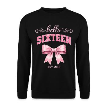 Hallo, sechzehn 16-Jähriger ist Geburtstagsknoten 2010 - Unisex Pullover - Schwarz - Vorne - Alina (178cm) & Michal (187cm)