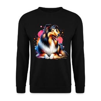 Langhaar Collie Geschenk - Unisex Pullover - Schwarz - Vorne - Alina (178cm) & Michal (187cm)