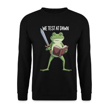Dawn Test Froschschwert und Buch - Unisex Pullover - Schwarz - Vorne - Alina (178cm) & Michal (187cm)