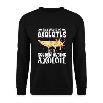 Sei ein Golden Albino Axolotl - Unisex Pullover - Schwarz - Vorne - Alina (178cm) & Michal (187cm)