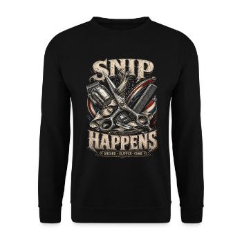 Barber Barbier Snip Happens - Unisex Pullover - Schwarz - Vorne - Alina (178cm) & Michal (187cm)