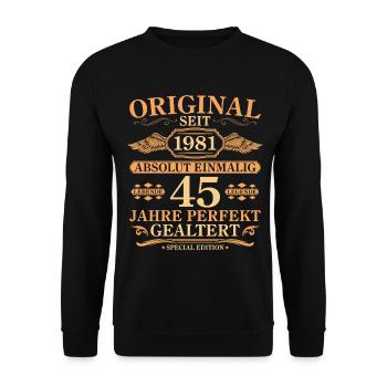 Original seit 1981 Baujahr – 45. Geburtstag - Unisex Pullover - Schwarz - Vorne - Alina (178cm) & Michal (187cm)