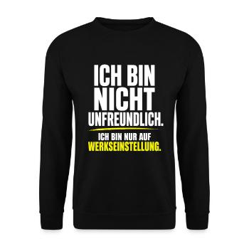 Ich bin nicht unfreundlich – Werkseinstellung - Unisex Pullover - Schwarz - Vorne - Alina (178cm) & Michal (187cm)