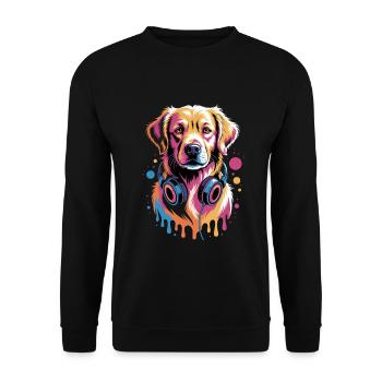 Golden Retriever mit Kopfhörer - Unisex Pullover - Schwarz - Vorne - Alina (178cm) & Michal (187cm)
