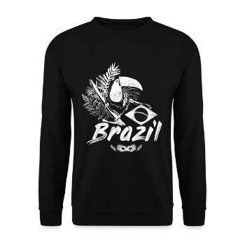 Brasilien Vintage Tukan mit Flagge und Samba Maske - Unisex Pullover - Schwarz - Vorne - Alina (178cm) & Michal (187cm)