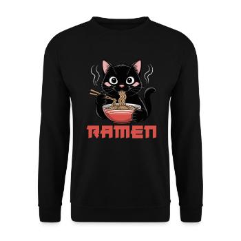 Schwarze Katze Ramen Nudel Fan Kawaii - Unisex Pullover - Schwarz - Vorne - Alina (178cm) & Michal (187cm)