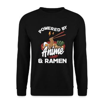 Powered by Anime and Ramen Noodle Fan - Unisex Sweatshirt - black - Front - Alina (178cm) & Michal (187cm)
