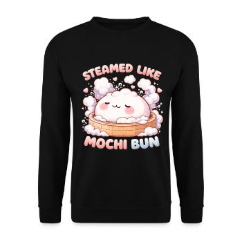 Onsen Thermalbad Bad Streamed Like Mochi Bun - Unisex Pullover - Schwarz - Vorne - Alina (178cm) & Michal (187cm)