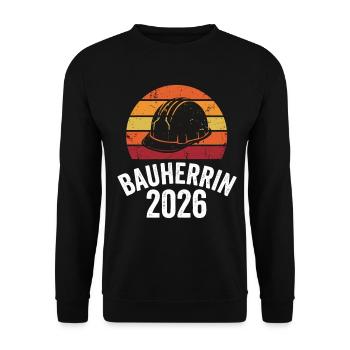 Bauherrin 2026 Hausbau Eigenheim - Unisex Pullover - Schwarz - Vorne - Alina (178cm) & Michal (187cm)