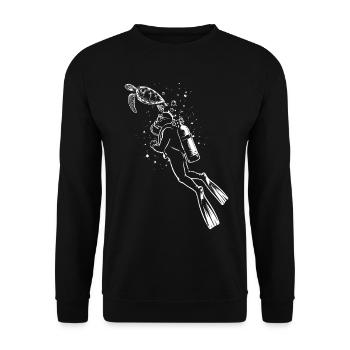 Taucher Schildkröte Scuba Diving Shirt - Unisex Pullover - Schwarz - Vorne - Alina (178cm) & Michal (187cm)