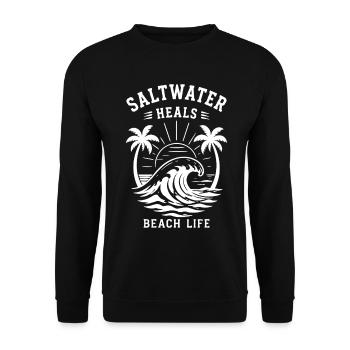 Saltwater Heals Beach Life Ocean Wave - Unisex Sweatshirt - black - Front - Alina (178cm) & Michal (187cm)
