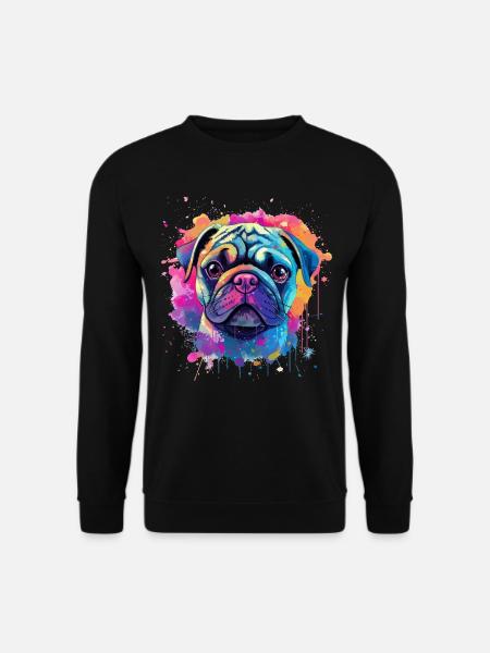 Lebendiges Mops-Splash-Porträt - Unisex Pullover - Schwarz