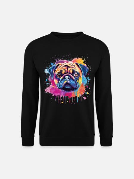 Vibrant Pug Splash Portrait - Unisex Sweatshirt - black