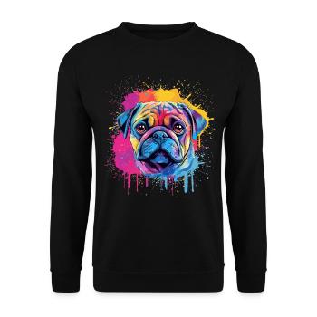 Color Splash Pug Porträt - Unisex Pullover - Schwarz - Vorne - Alina (178cm) & Michal (187cm)