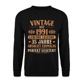 1991 Jahrgang Geburtstag 35 Jahre - Unisex Pullover - Schwarz - Vorne - Alina (178cm) & Michal (187cm)