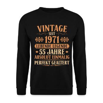 1971 Jahrgang Geburtstag 55 Jahre - Unisex Pullover - Schwarz - Vorne - Alina (178cm) & Michal (187cm)
