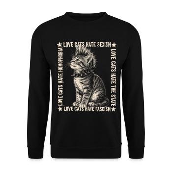 Punk Katze Love Cats Statement Shirt - Unisex Pullover - Schwarz - Vorne - Alina (178cm) & Michal (187cm)