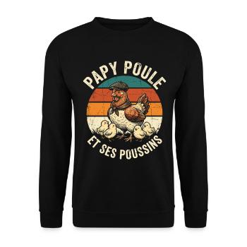 Ses Poussins Papy Poule Grand-Père - Sweat-shirt Unisexe - noir - Devant - Alina (178cm) & Michal (187cm)