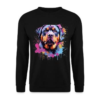 Rottweiler Bunker Splash Art Hund - Unisex Pullover - Schwarz - Vorne - Alina (178cm) & Michal (187cm)