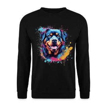 Rottweiler Hund Bunte Splash Art - Unisex Pullover - Schwarz - Vorne - Alina (178cm) & Michal (187cm)
