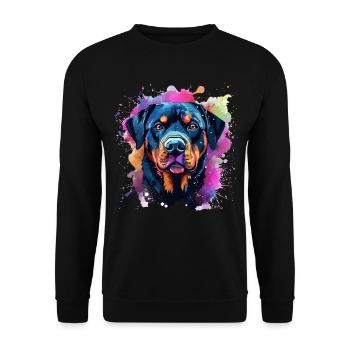 Vibrant Rottie Portrait Splash - Unisex Sweatshirt - black - Front - Alina (178cm) & Michal (187cm)