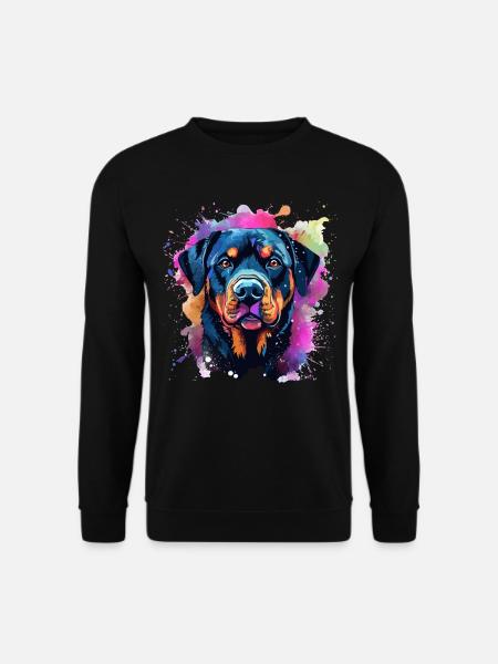 Lebendiger Rottie-Porträt-Spritzer - Unisex Pullover - Schwarz
