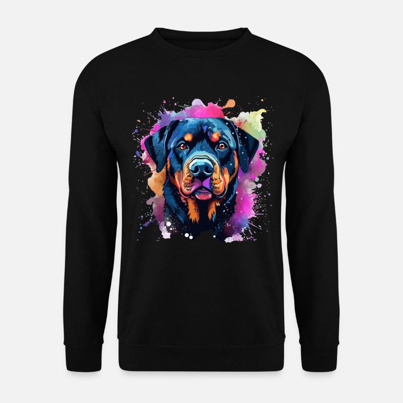 Lebendiger Rottie-Porträt-Spritzer - Unisex Pullover - Schwarz