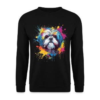 Shih Tzu Dog Éclaboussures Colorées - Sweat-shirt Unisexe - noir - Devant - Alina (178cm) & Michal (187cm)