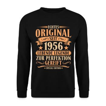 Original seit 1956 – 70. Geburtstag Retro - Unisex Pullover - Schwarz - Vorne - Alina (178cm) & Michal (187cm)