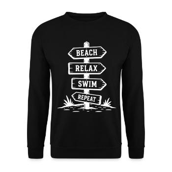 Plage, détente, baignade, renouveler, panneau de signalisation vacances d’été - Sweat-shirt Unisexe - noir - Devant - Alina (178cm) & Michal (187cm)