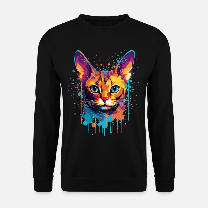 Bunte Splash-Kunst Abessinianisches Katzengesicht - Unisex Pullover - Schwarz