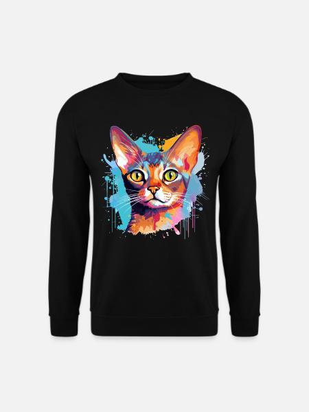 Abessinisches Katzengesicht – bunte Splash-Kunst - Unisex Pullover - Schwarz