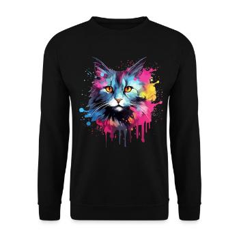 Visage de chat américain à queue courte avec des éclaboussures colorées - Sweat-shirt Unisexe - noir - Devant - Alina (178cm) & Michal (187cm)