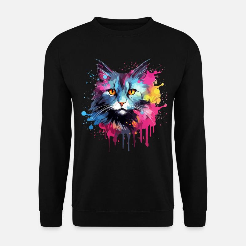 Amerikanischer Bobtail-Katzengesicht – bunte Splash-Kunst - Unisex Pullover - Schwarz