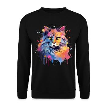 Amerikanischer Bobtail-Katzengesicht - Unisex Pullover - Schwarz - Vorne - Alina (178cm) & Michal (187cm)