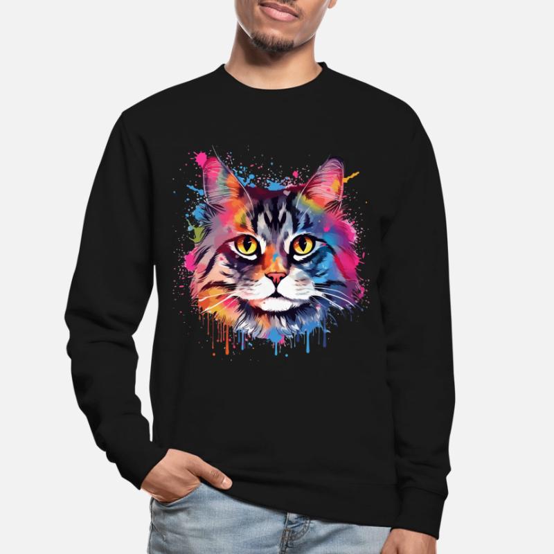 Art coloré éclaboussé Visage de chat américain à queue courte Sweat-shirt Unisexe
