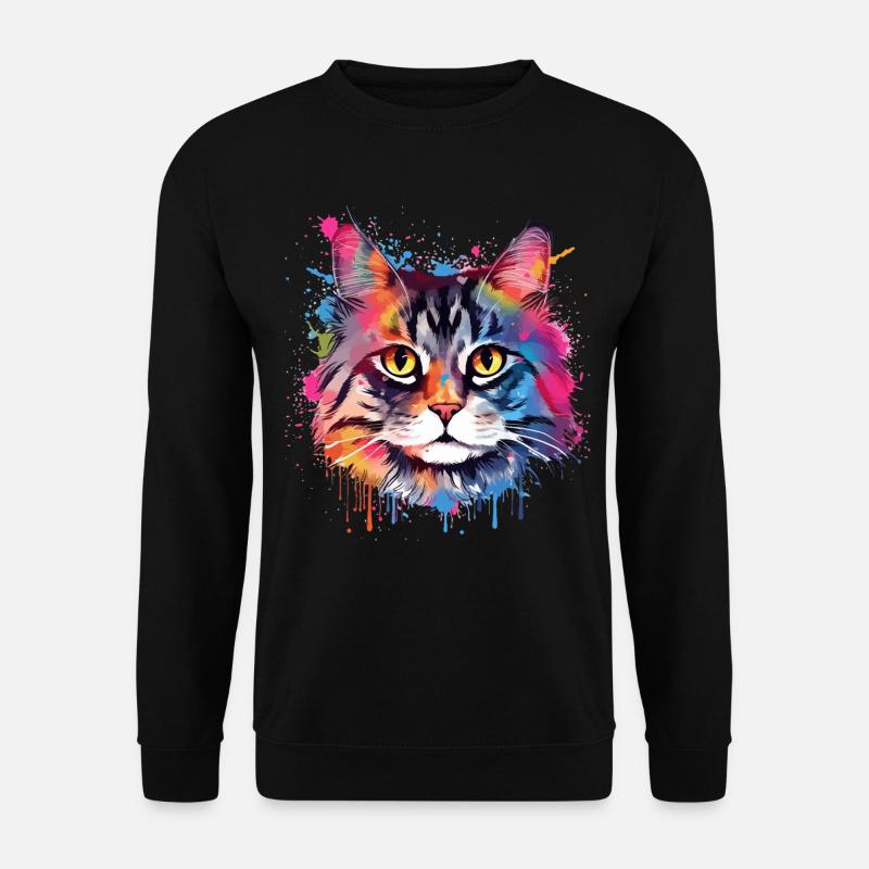Bunte Splash-Art: Amerikanischer Bobtail-Katzenkopf - Unisex Pullover - Schwarz