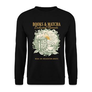 Books And Matcha Enchanted Moments Green Tea - Unisex Sweatshirt - black - Front - Alina (178cm) & Michal (187cm)