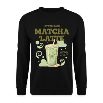 Kyoto Cafe Matcha Latte Schaumiger und gemütlicher Matcha-Tee - Unisex Pullover - Schwarz - Vorne - Alina (178cm) & Michal (187cm)