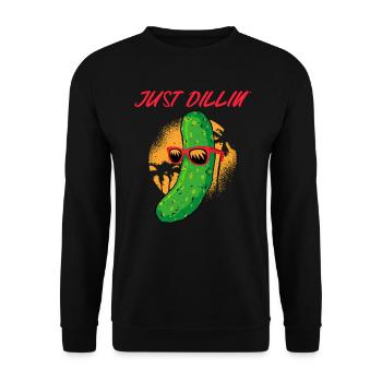 Just Dillin Coole Gurke Urlaub Chillen Vintage - Unisex Pullover - Schwarz - Vorne - Alina (178cm) & Michal (187cm)