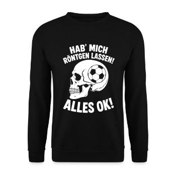 Fußball im Kopf Röntgen Humor Shirt - Unisex Pullover - Schwarz - Vorne - Alina (178cm) & Michal (187cm)