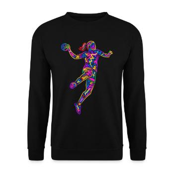 Handball Frauen Handballspieler bunte Handballerin - Unisex Pullover - Schwarz - Vorne - Alina (178cm) & Michal (187cm)