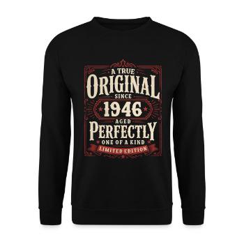 80. Geburtstag Geschenk Original Jahrgang 1946 - Unisex Pullover - Schwarz - Vorne - Alina (178cm) & Michal (187cm)