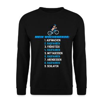 Mein Wochenend-Plan: Radfahren Nonstop - Unisex Pullover - Schwarz - Vorne - Alina (178cm) & Michal (187cm)
